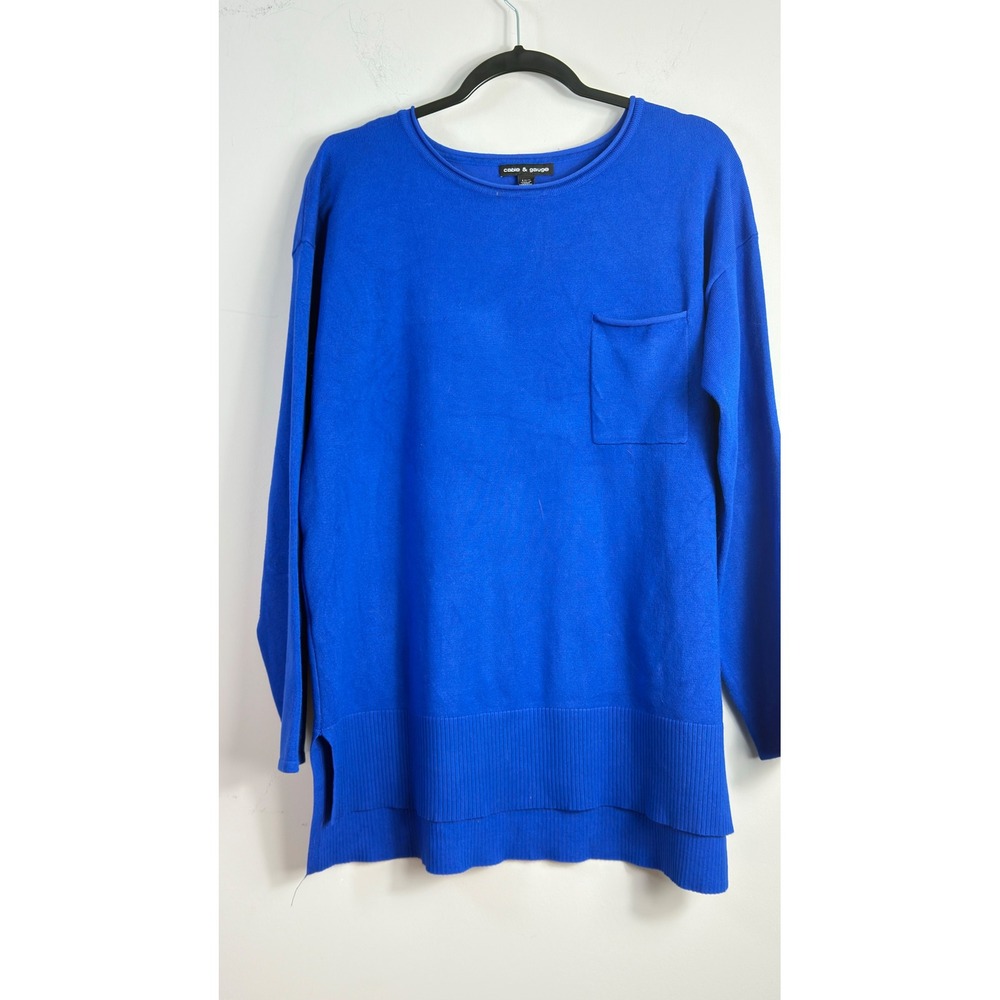 Cable & Gauge Sweater Royal Blue Pocket High Low Hem Women Large